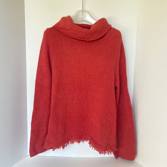 Anthropologie Turtleneck Wool Blend Sweater Womens Medium Bell Sleeve Fringe - Picture 2 of 12